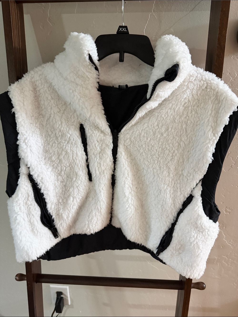 Free people Cropped Sherpa Zip Vest in White and Black